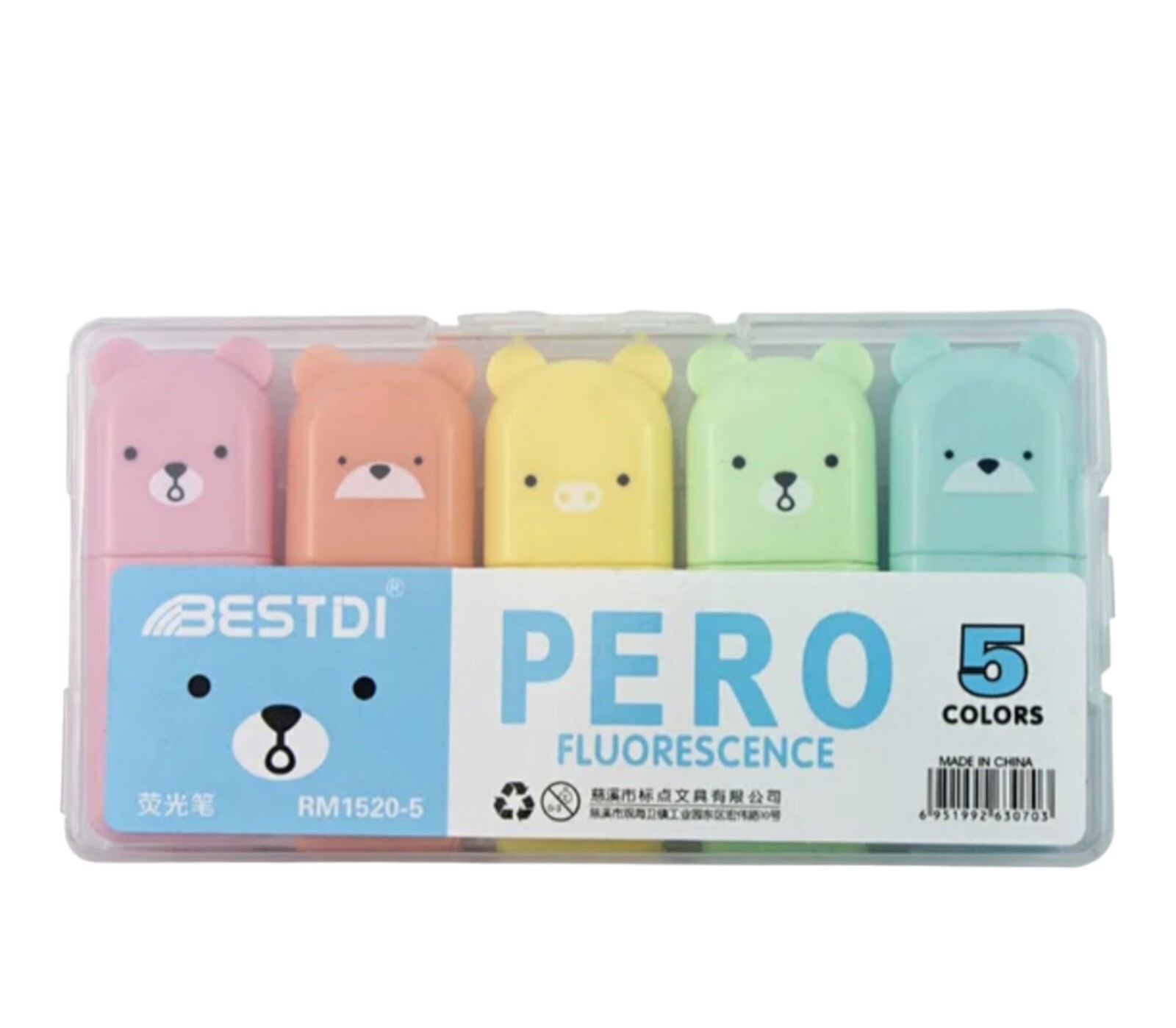 Highlighters Kawaii Cute Bear Highlighters Office School Quick Dry No Bleed 5pcs-image