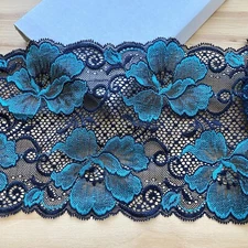 Stretch Paris Green & Black Floral-print Mesh Lace Trim /Sewing/Crafts/7" Wide