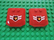 Lego 2 x  Motorhaube 45677pb001 rot 4x4x2/3 Sticker Feuerwehr  7208  7942 7945
