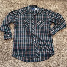 Vtg Wrangler Pearl Snap Long Sleeve Shirt X-Long Tails Men's XL 17.5 x 36 