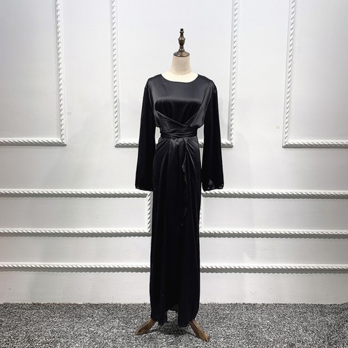 Satin Abaya Dubai Muslim Women Maxi Dress Kaftan Dress Arab Robe Islamic Gown - Picture 24 of 26