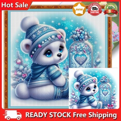 Full Embroidery Eco-cotton Thread 18CT Printed Cute Bear Cross Stitch30x30cm