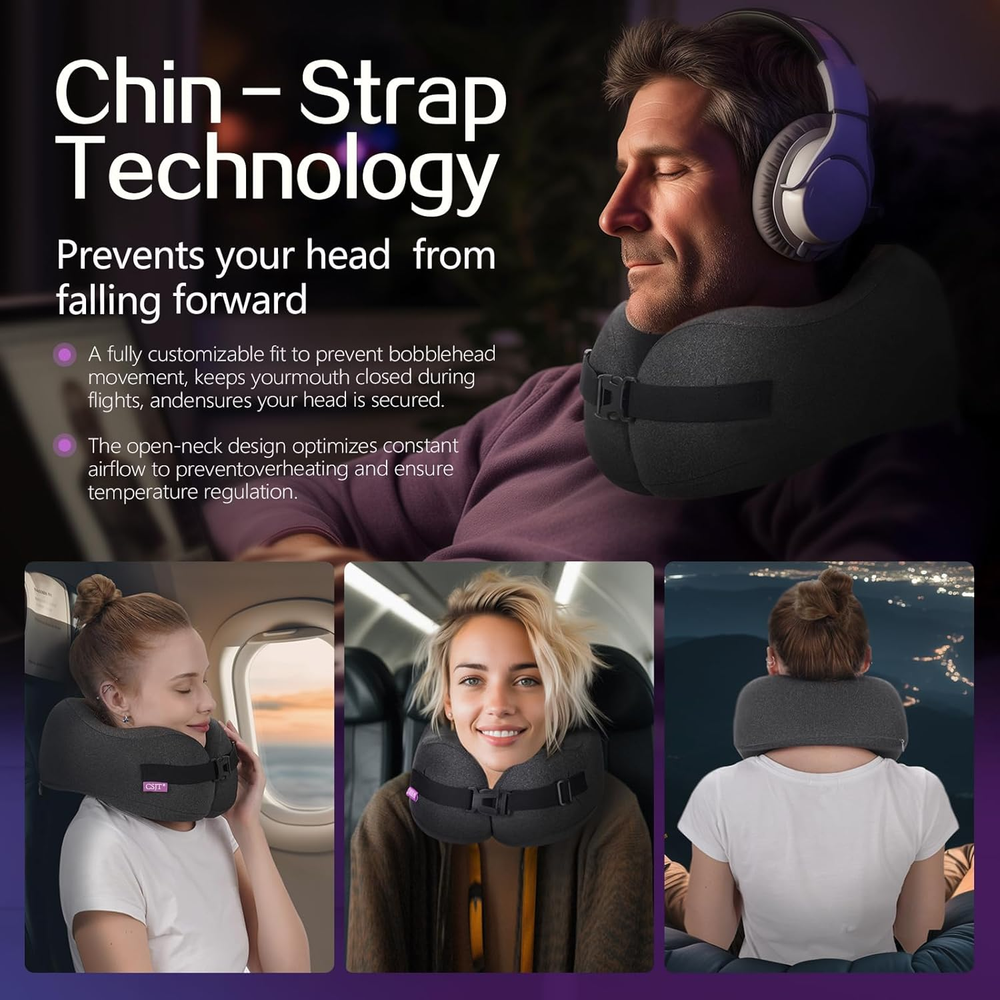 Compressed Memory Foam Travel Neck Pillow for Airplane Comfort