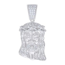 925 Sterling Silver Round Cut Moissanite Jesus Face Pendant Men's Charm 0.64 Ct.