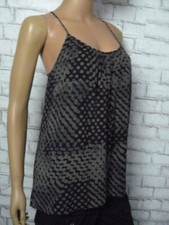  175 Theory Black Tan Spotted Silk Chiffon Pleated Scoopneck Tank S NEW T587