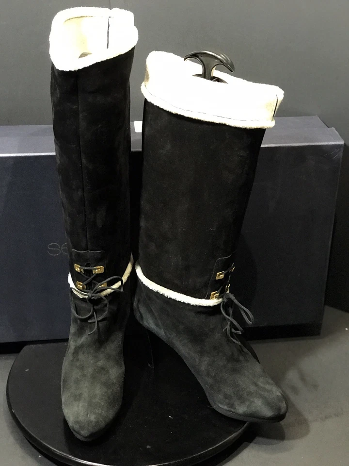 New Sergio Rossi Tall Suede Women's Black Boots Size US 9.5/ EU 41 Made in Spain - Image 3 of 4