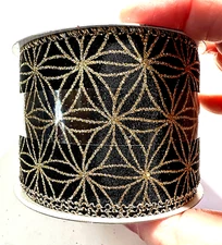 Black Gold Glitter Wired Ribbon Spool Christmas Wreath Craft 20 feet 2 1/2" wide