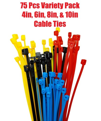 75 un. paquete de variedades de corbatas de cable colores cremallera corbata 4 en 6 pulgadas 8 pulgadas 10 pulgadas extra fuerte - Imagen 6 de 10