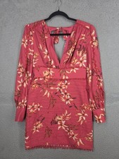 Sistaress Pink Floral Print Fitted Mini Dress Size L Bodycon Babydoll V Neck