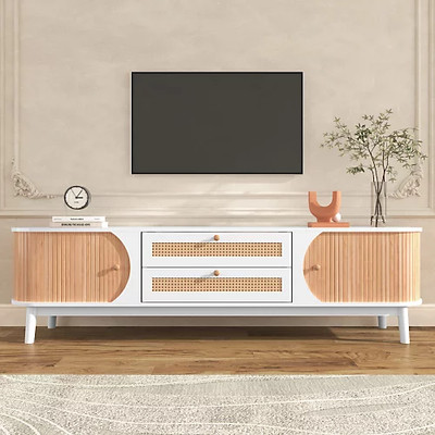 TV Ständer Naturholz Landhausstil mit Türen & Schubladen Aufbewahrung