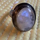 925 Sterling Silver Vintage Real Cabochon Moonstone Modernist Ring Size 7
