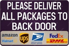 Please Seliver All Packages To Back Door Tin Metal Signs Home D cor 8x12