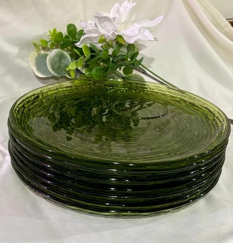 Vintage Anchor Hocking Soreno Avocado Green Snack plates 7pc