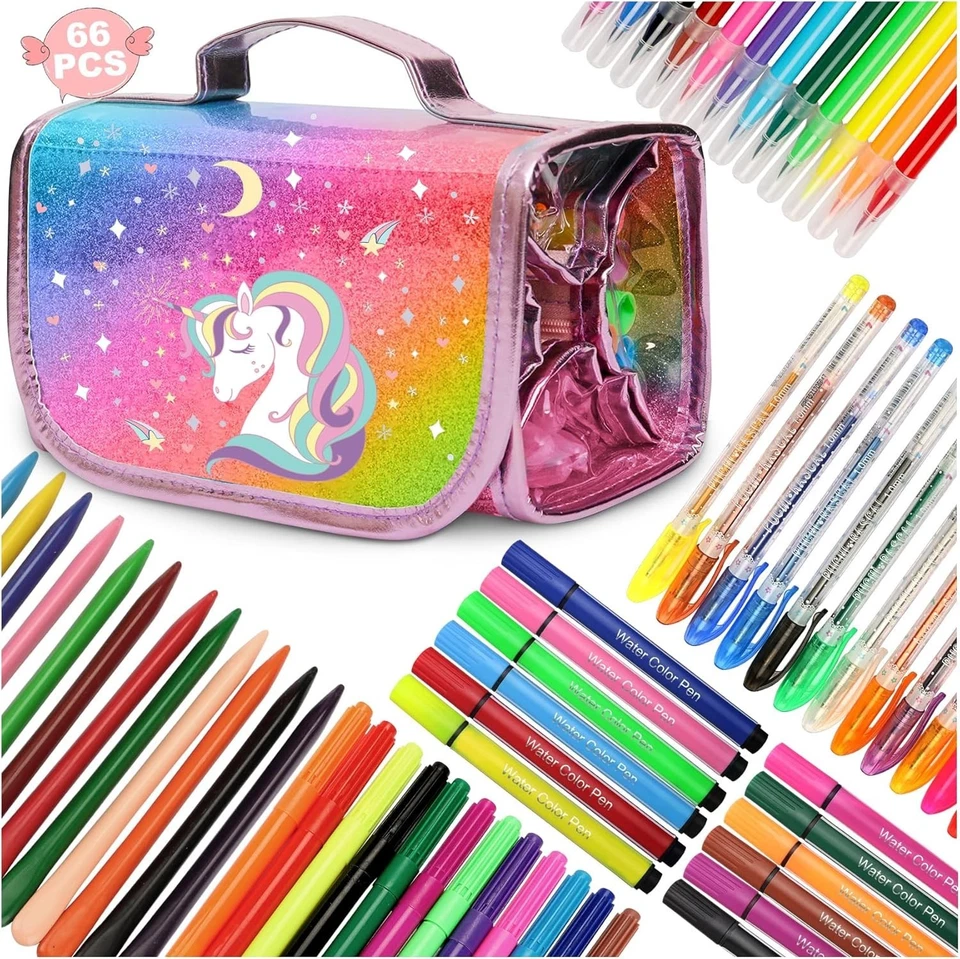 Girls Art Carry Case Colouring Pencils Markers 66 PCs Drawing Set,Kids XMAS GIFT - Image 3 of 4
