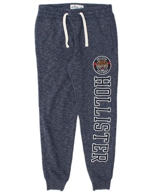 Hollister Mens Graphic Tracksuit Trousers Joggers XS Navy Blue Flecked AX07
