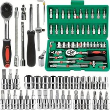 46Pcs Metric Socket 1/4" HSS Drive Ratchet Bit Set Wrench Torx Hex Tool Kit Case