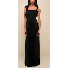 NWT Lulus Gorgeous Purpose Black Satin Pleated Sleeveless Bow Maxi Dress Sz L