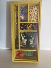 Handmade Folk Art Shadow Box Display Case Butterfly Mixed Media Primitive Cottag
