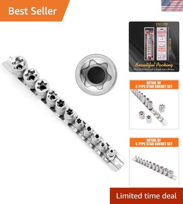 11Pcs E Torx Socket Set - Chrome Vanadium Steel, Polished Finish, with Storag...