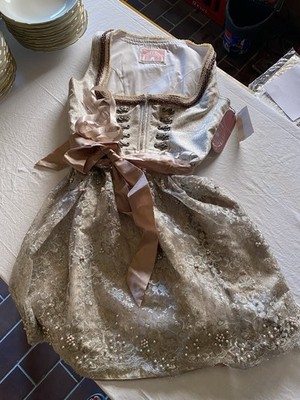 Wiesnwuid by Stockerpoint Dirndl Gr. 42 kurz ärmellos Spitze Champagner/Rosa