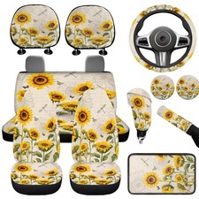 Sunflower Dragonfly Print Car Rear Bench Protective Front Seat 12 Pcs Auto In...