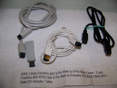 IEEE-1394b firewire 800 9 pin male to9 pin male cable-3' & one to Firewire 400 6