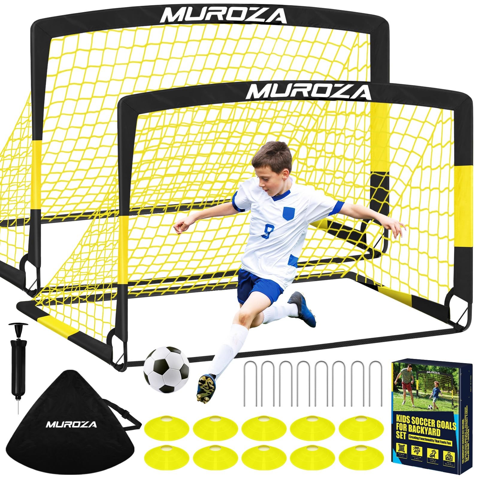 Soccer Goal, Kids Soccer Goals for Backyard Set, 2 Pack of 4x3 ft Portable Po...