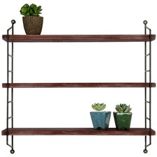 Scaffale a muro legno + metallo scaffale sospeso regolabile parete libreria marrone DE