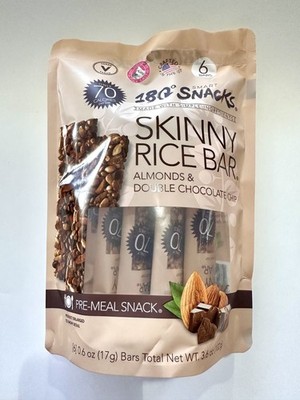 180 Snacks Skinny Rice Bars Almonds & Double Chocolate Chip 6 Bars Vegan New