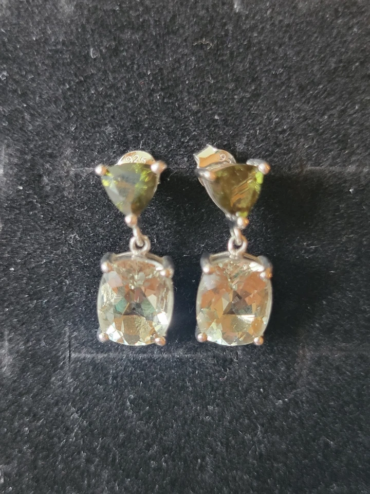 Deslumbrantes Brincos Prasiolita e Morganita Drop Post, 925/SS, NOVO NA CAIXA - Imagem 4 de 4