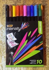BIC Intensity Fineliner Fine Point Felt Pens Assorted Inks, 10-Pack NEW