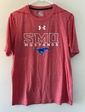 SMU Mustangs Shirt Mens Small Red NCAA Football Under Armour HeatGear Tee Loose