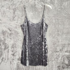 Forever 21 Mini Slip Dress Womens M Dark Grey Crushed Velvet Goth Y2K Grunge NEW