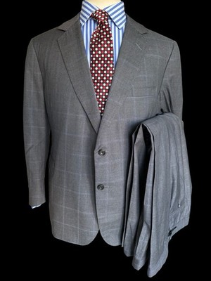 Richard Anderson Savile Row Bespoke Grey Windowpane Check Suit 44S / W38-42S