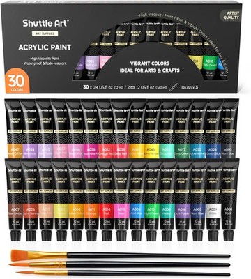  Acrylic Paint Set, 30 x12ml Tubes Artist Quality Non Toxic Rich Pigments Colors