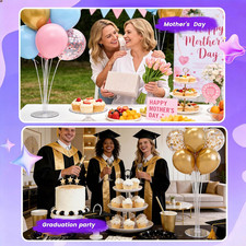 4 Sets Balloon Stand Kit for Table, Balloon Sticks with Base Birthday Graduat...