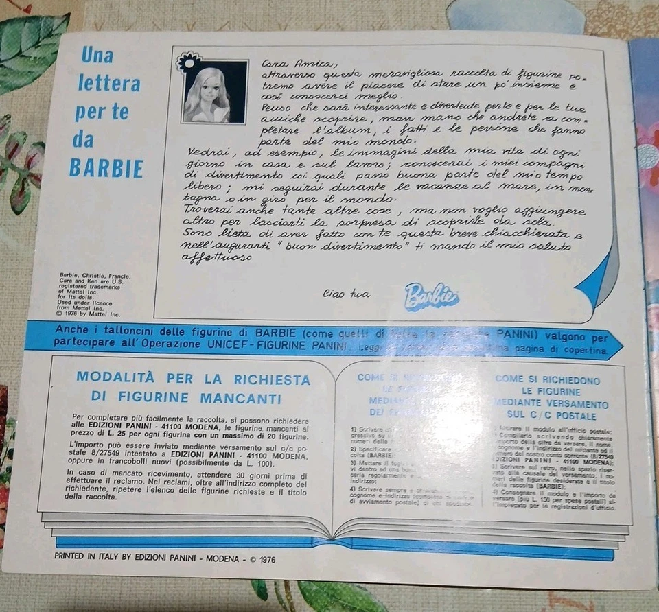 Album Figurine Barbie  Completo Panini 1976 Primo Uscito  RARO   VEDI FOTO ALLEG - Immagine 3 di 4