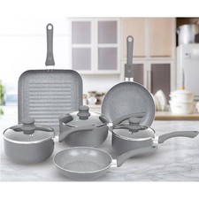 Aluminium 9 Pc Grey Marble Non Stick Pan Set Induction Frying Grill Saucepan Pot