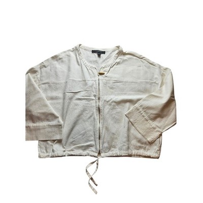 Marc New York Andrew Marc Linen Blend Zip Up Jacket Cream Large Cropped