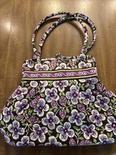 Vera Bradley Eloise Plum Petals purse  Bag Kiss Lock Closure Straps Purple