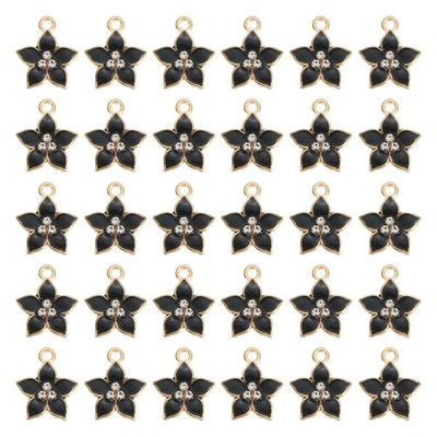 30pcs Flower Charm, Gold Plated Butterfly Pendant, Black, 13x11mm for Brand