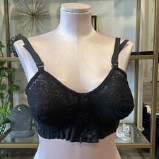 Vintage 1940s Formfit Romance Black Sheer Lace Nylon Bullet Bra 36 Conical Retro