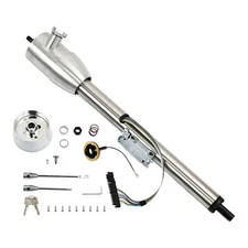 Stainless 30" Tilt Manual Floor Shift Steering Column w/ 9 Hole Adapter & Key