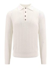 BRUNELLO CUCINELLI MEN'S IVORY KNIT POLO SWEATER MSRP 1975