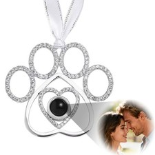 Personalized Pet Memorial Necklace, Custom Photo Projection Paw Pendant W7C E9I5
