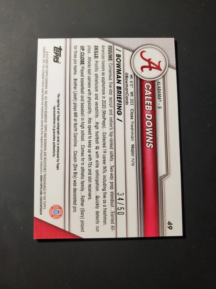 2023 Bowman University Chrome Caleb Downs Auto 1st Gold Lava Refractor #/50 - Image 2 of 2