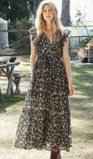 Doen Carnation Button Cotton Floral Dress Size XS Black Lilium Maxi Midi