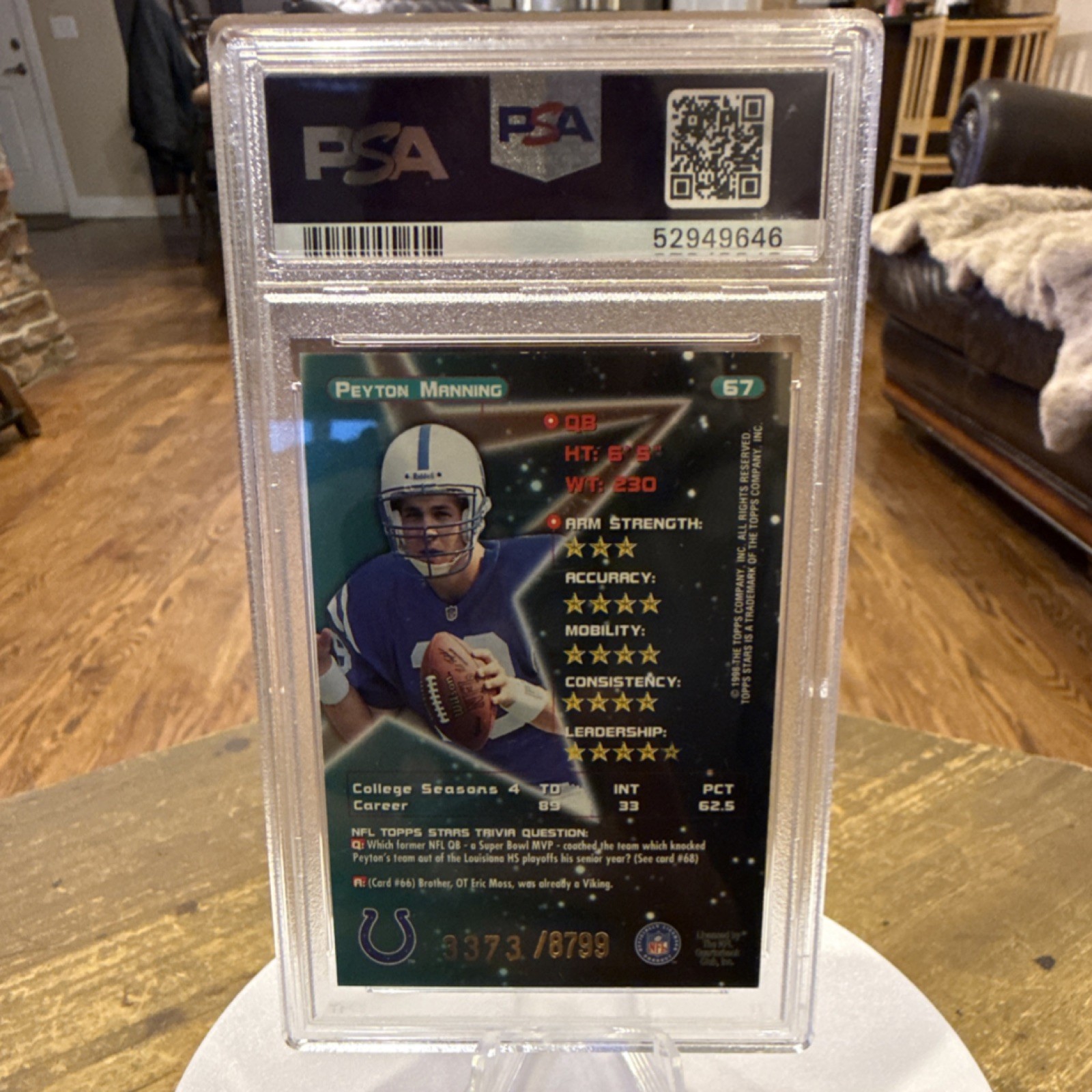 Topps 1998 Topps Stars Peyton Manning Rookie #67 /8799 Colts PSA 8 view 6