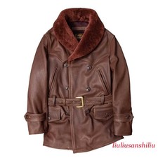 Retro Cowhide Leather Jacket Men's Real Leather Fur Collar Warm Windbreaker Coat