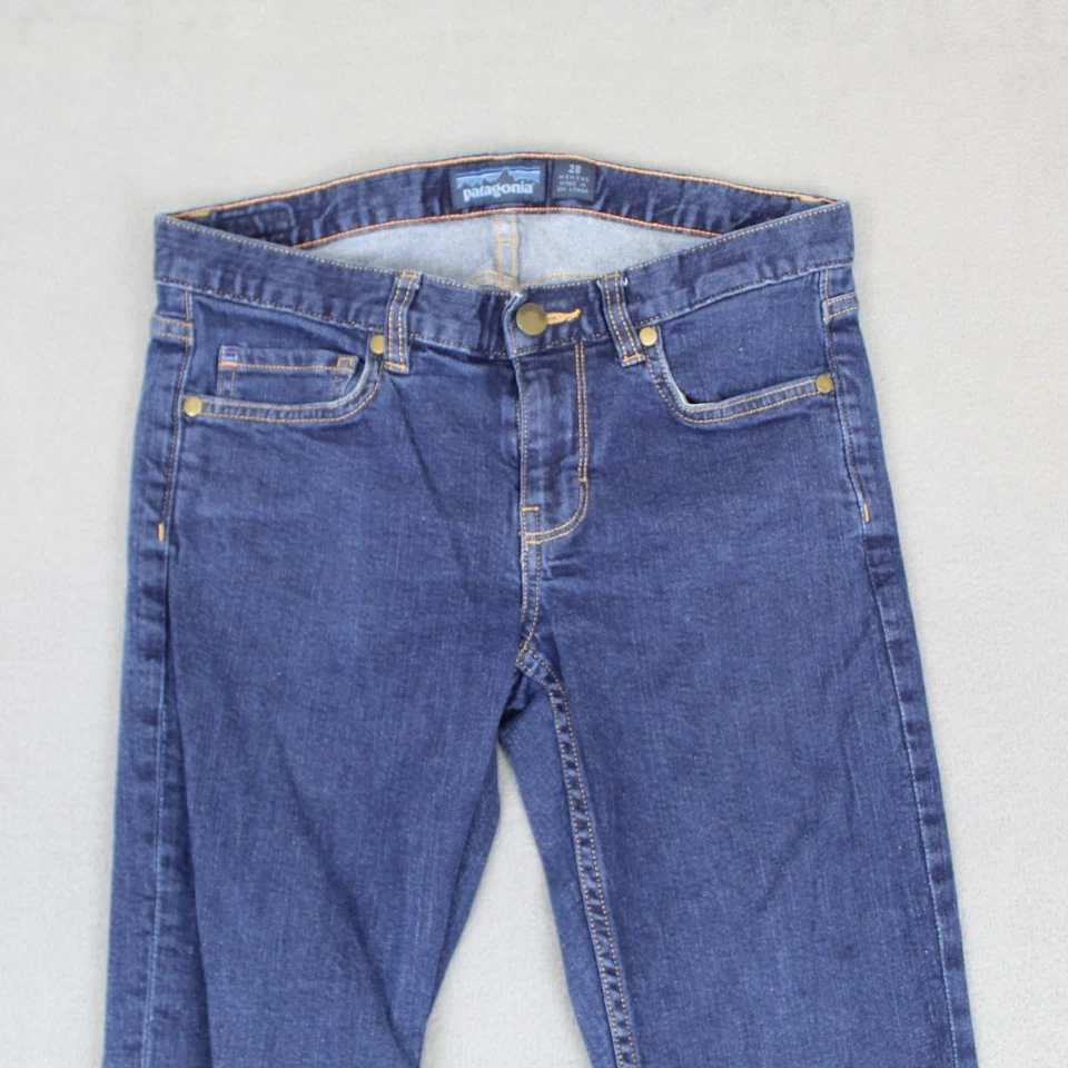 Pantalones de mezclilla Patagonia para mujer 28 calce ajustado algodón orgánico azul senderismo al aire libre Foto 2 de 4